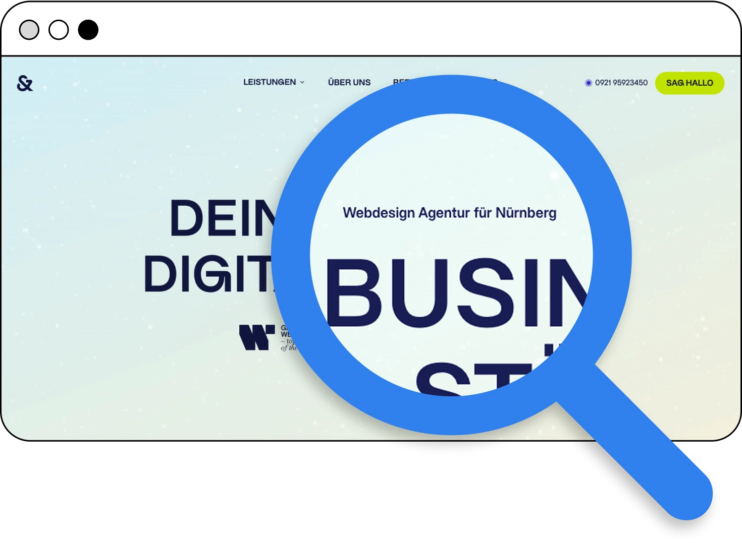 Grafik einer Lupe auf einer Website